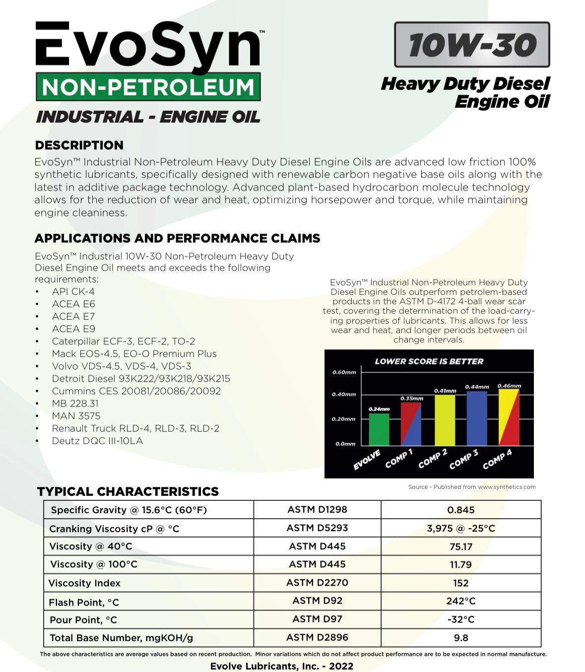 Evo-syn Non-petroleum Diesel 10w-30 CK-4